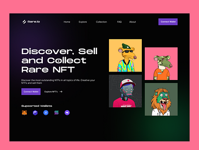 Rare.io - NFT Hero Page blockchain branding crypto design designer landing nft nft marketplace ui web