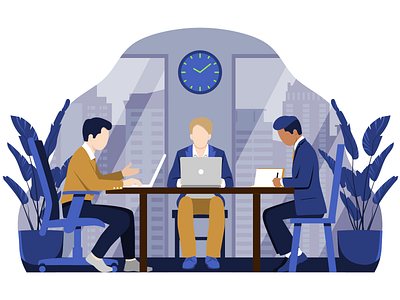 Meeting in the office business characters flat illustration meeting office people vector web
