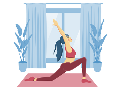 Yoga time character concept flat house illustration landing online pilates quarantine sport sports stretching vector web yoga