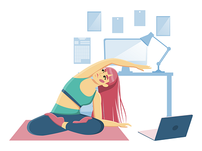 Home yoga classes covid19 design home illustration isolation online sports vector web workplace yoga