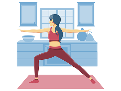 Kitchen yoga character classes design flat illustration online sport vector web yoga