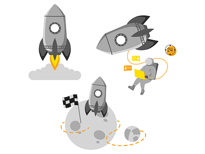 The path to a successful result cosmic design flat galaxy icon illustration ship space spaceship trip vector web
