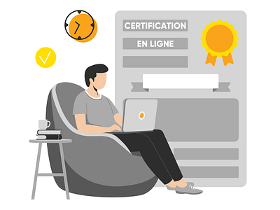 Online certification black and white certification character design education flat illustration online study university vector web