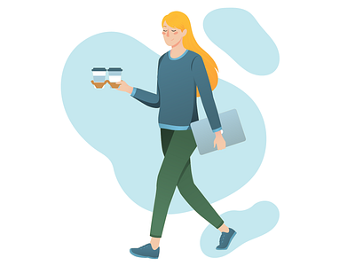 Girl with coffee character design flat freelance freelancer illustration lifestyle vector web work working