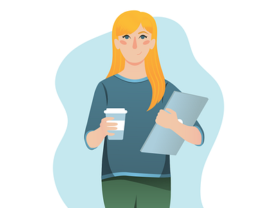 Ready to work character coffee design female flat freelance illustration portrait vector web woman work