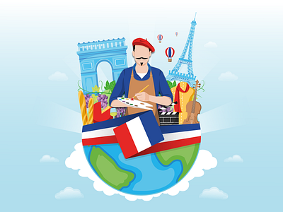 France. French book character cover design eiffel flat france french graphic design illustration items language teaching vector world