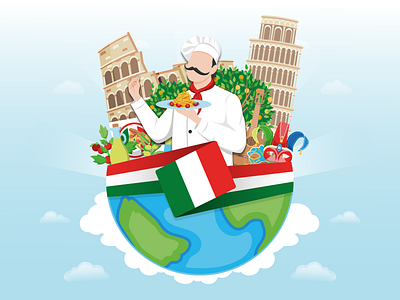 Italy. Italian book character country cover design flat illustration italy vector web world