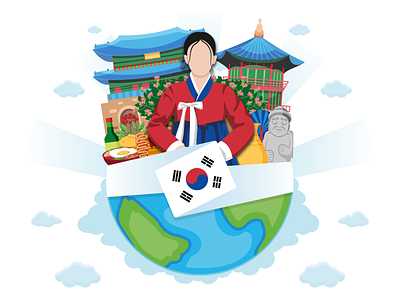 Korea. Korean book character design flat illustration korea korean planet traditional vector web woman world