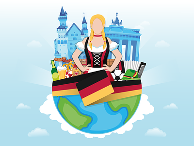 Germany. German book character cover design flat illustration items planet vector woman world