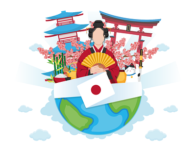 Japan. Japanese book character concept design flat illustration japan japanese planet traditions vector web woman world