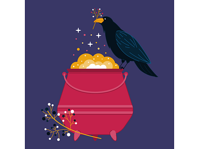 Raven artist autumn bird cauldron character color colorful concept flat illustration magic magical raven vector