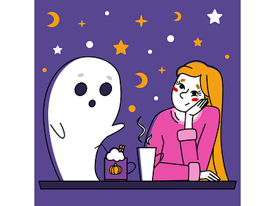 Spirit. Sincere conversation autumn character colorful colors design ghost halloween illustration magic magical spirit talk vector web woman