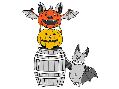 Inktober. Bat autumn bat character color concept design flat graphics illustration pumpkin range vector web