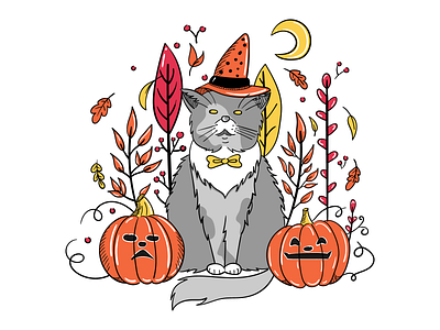 Inktober. Match autumn cat character concept design fall flat illustration inktober orange pumpkin vector web yelllow