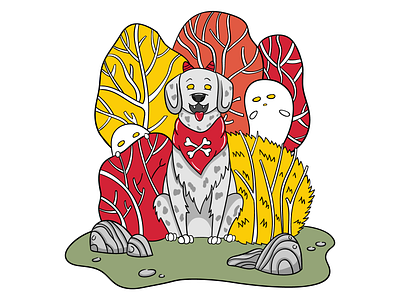 Bad dog autumn cartoon character cncrpt design dog fall flat ghost illustration orange pet style vector yellow