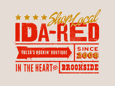 Ida Red boutique distressed lettering letterpress local oklahoma poster tulsa vintage woodtype
