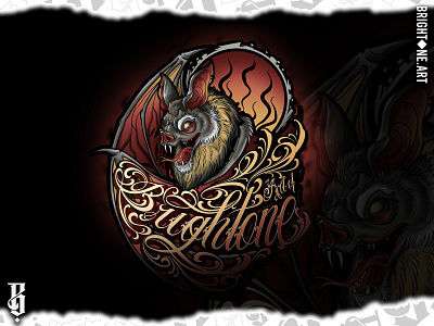 Brightone - Vampire Bat artwork illustration lettering neo traditional tattoo tattoo