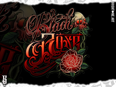 Black Rose illustration lettering neo traditional tattoo tattoo