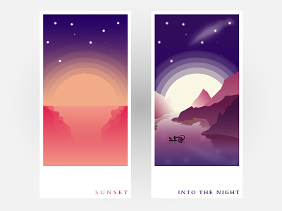 Sunset / Into the night design graphicdesign illustration illustration art landscape night purple stars sunset vector