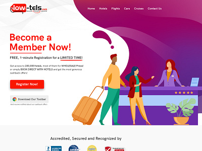 Landing Page Design for Hotel Discount Site concept design design header design hero banner hotel booking illustration modern vector web website design