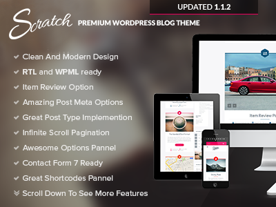 Scratch - Premium Wordpress Blog Theme clean design flat html multipurpose photoshop portfolio psd template ui web website