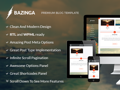 Bazinga - Blog/Portfolio/Profile Wordpress Theme clean design flat multipurpose photoshop portfolio psd template ui web website wordpress