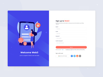 Sign up page | Web3 admin pannel branding clean design color create account get started hero banner minimal sign in sign up page tent 2023 web 3 web app web dashbaord web3