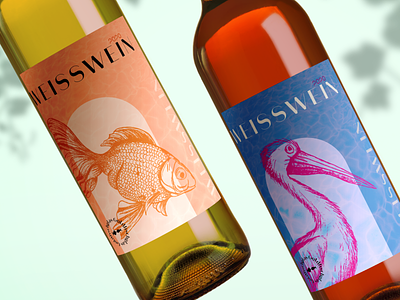 Wine label design with fish Illustration bottle branding design graphic design illustration label packaging wine