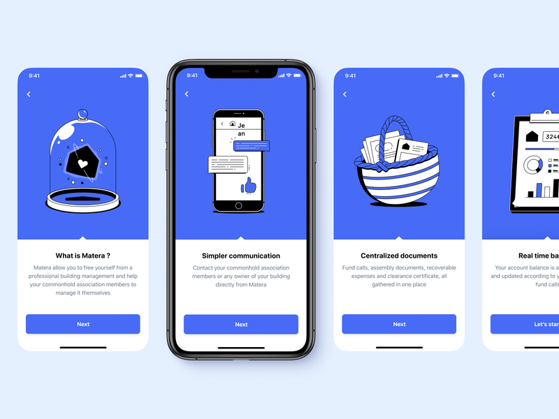 Matera App Onboarding 👋 app blue design figma illustration ios mobile onboarding ui ux