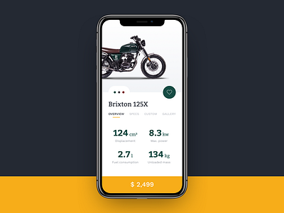 Iphone X - Brixton 125 125cm app brixton ecommerce ios iphonex mobile motorbike ui