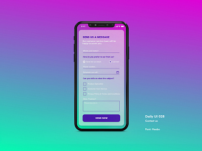Daily UI #028 - Contact us app appdesign contact us dailyui dailyui028 dailyuichallenge design gradient interfacedesign message ui uidesign xd