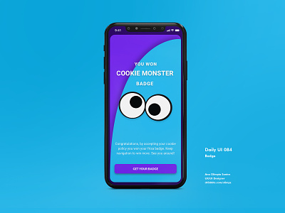 Badge #084 DailyUi Challenge app appdesign badge conquest cookie cookie monster dailyui dailyuichallenge design game gradient interfacedesign ui uidesign xd