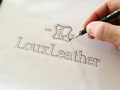LouxLeather Branding custom type drawing industriahed leather logo logo design logo sketch shield typography