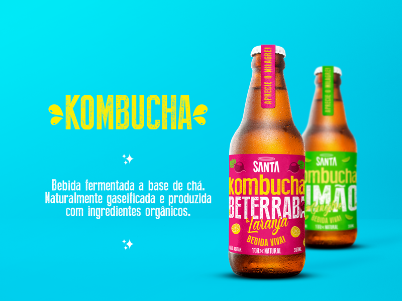 Branding and Packaging for Santa Kombucha health craft bottle fresh product branding label design bottle design kombucha design santa kombucha kombucha packaging branding