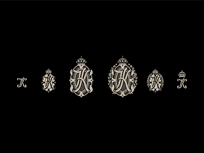 Monogram versions for Jacques Kharlakian brand identity branding coat of arms crest crown graphic design icon jewelry jewelry logo logo logo design monogram shield