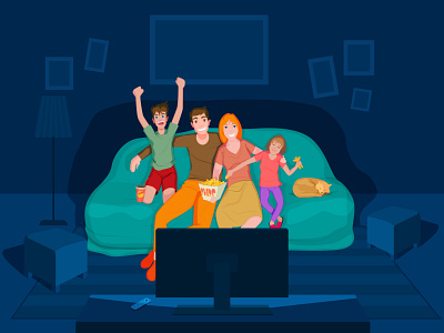 Family time in Quarantine adobeartist ascstayconnected design family flat design flat illustration illustration illustrator minimalist movie night snacks ui ux vector