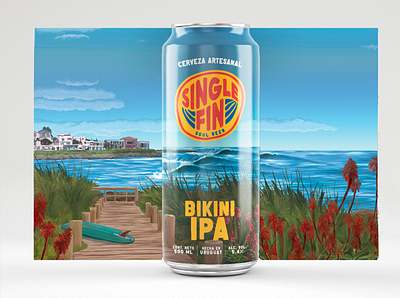 Single Fin can ilustration beer beach beer branding can design illustration ilsutration packaging