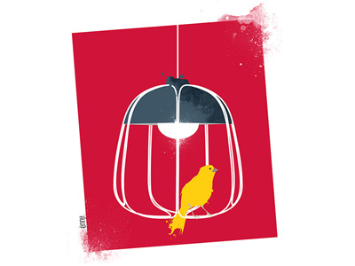 Titi se fait la malle bird design illustration oiseau red yellow Ënnji