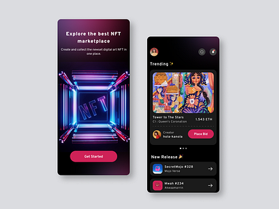 NFT Marketplace App app design nft ui ux