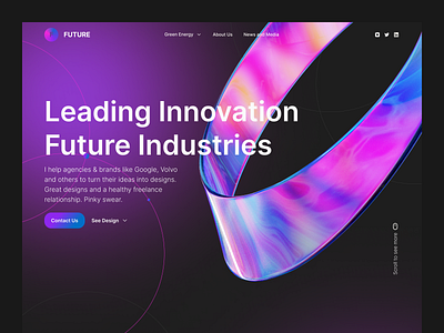 Future Industries - Landing Page Website 3d clean company dark mode design future homepage industries innovation landing page technology typography ui ui ux uidesign ux web design website