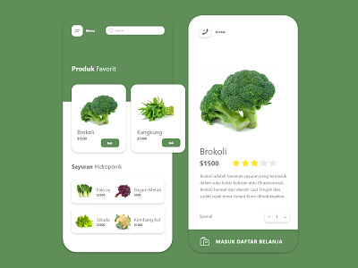 Mobile Apps Penjualan Sayur green mobile simple ui ui design uxui vegetable