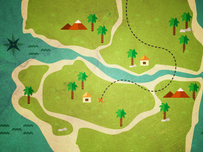 Treasure map hut illustration island map palm tree treasure