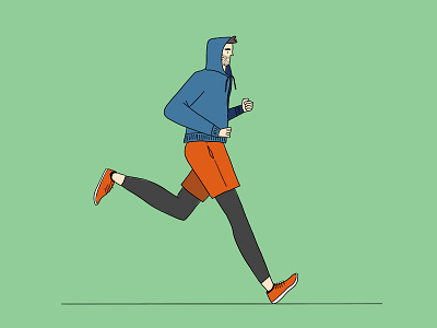 Runner beard character green hoodie illustration line man procreate running running man