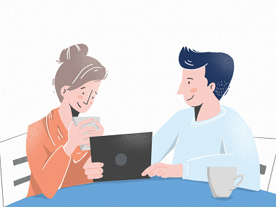 Couple & iPad character coffee couple hands illustration ipad man noise show table texture viewing woman