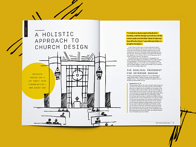 Church Design architectural church editorial design editorial illustration illustration layout magazine sketch