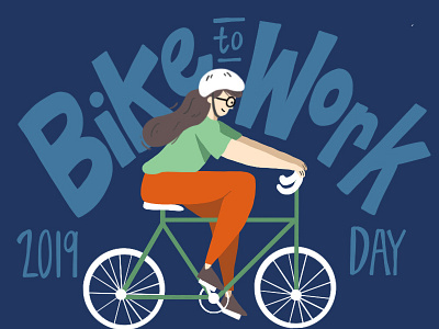 Bike to Work Day bike biking blue character commuting hand lettering hand type helmet illustration typography woman