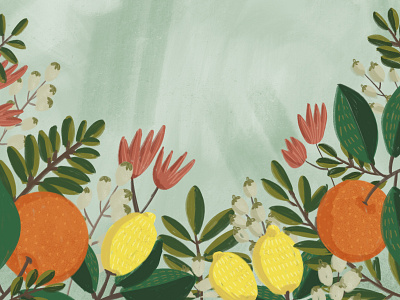 Vintage Flowers brush flower fruit greenery illustration leaves lemon orange plants texture vintage