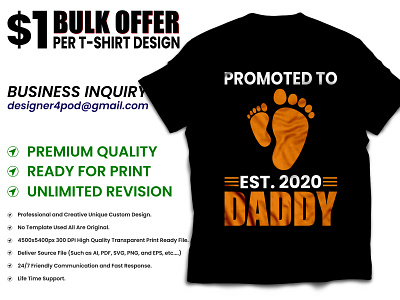 Promoted To EST. 2020 DADDY T-Shirt Design custom t shirt design custom t shirts fashion fathers day fathers day shirts for grandpa illustration merch by amazon shirts tee shirt tshirt tshirtdesign vector