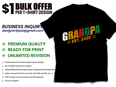 GRANDPA EST. 2020 T-Shirt Design branding custom t shirt design custom t shirts fathers day shirts for grandpa grandpa t shirt illustration merch by amazon shirts tee shirt tshirt tshirtdesign typography