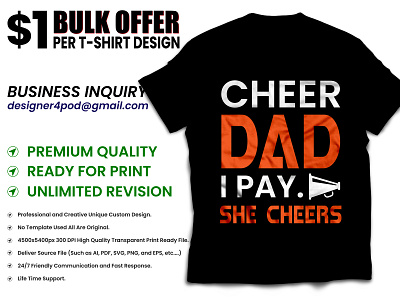 CHEER DAD, I PAY SHE CHEERS T-SHIRT DESIGN custom t shirt design custom t shirts father day tshirt fathers day 2021 fathers day shirts near me merch by amazon shirts merchandise design tshirt typography vector